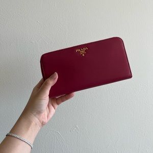 Authentic Prada zipper long dark pink leather long wallet